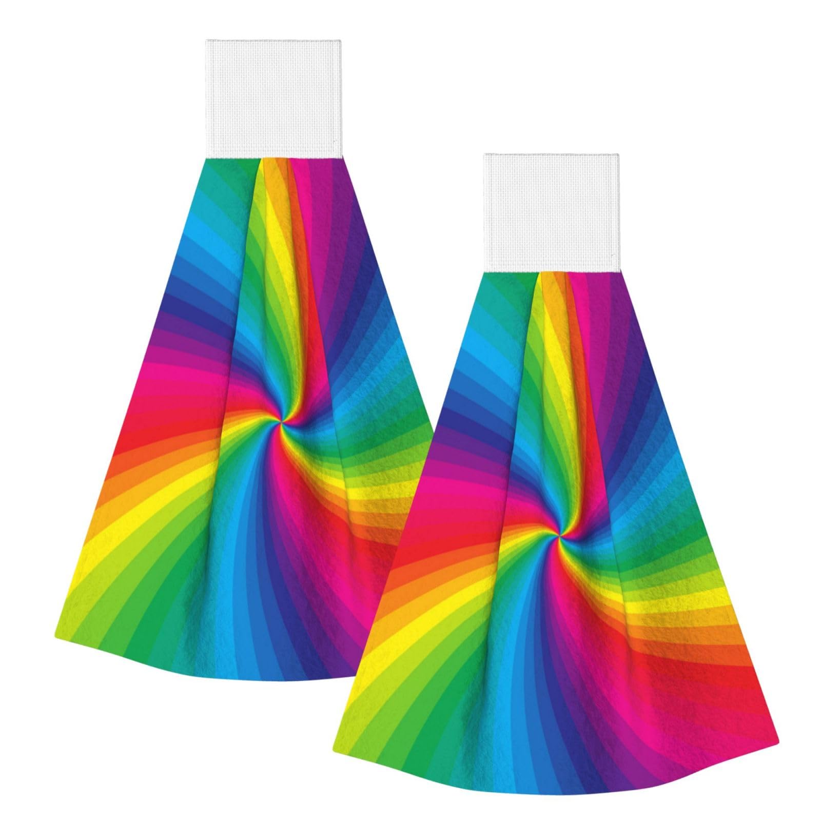 DOPKLNA Rainbow Colorful Spiral, 2 Pcs Hanging Coral Fiber Hand Towels for Bathroom, Absorbent Kitchen Towels
