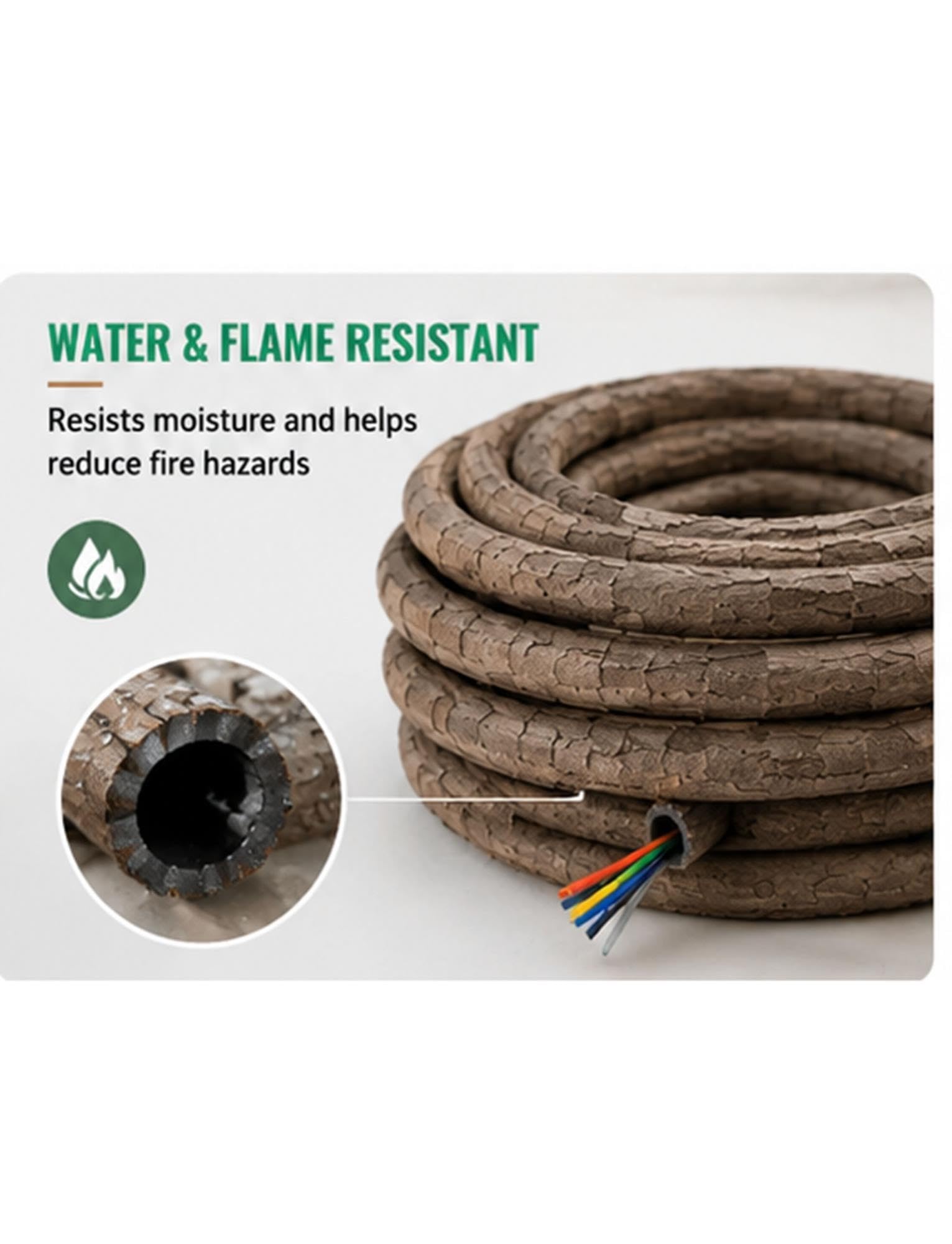 Guaina cava copricavo effetto liana e rattan | Per protezione cavi esterni, alberi da giardino e illuminazione paesaggistica(1.6cm x 100m/0.63in x 328.08ft)