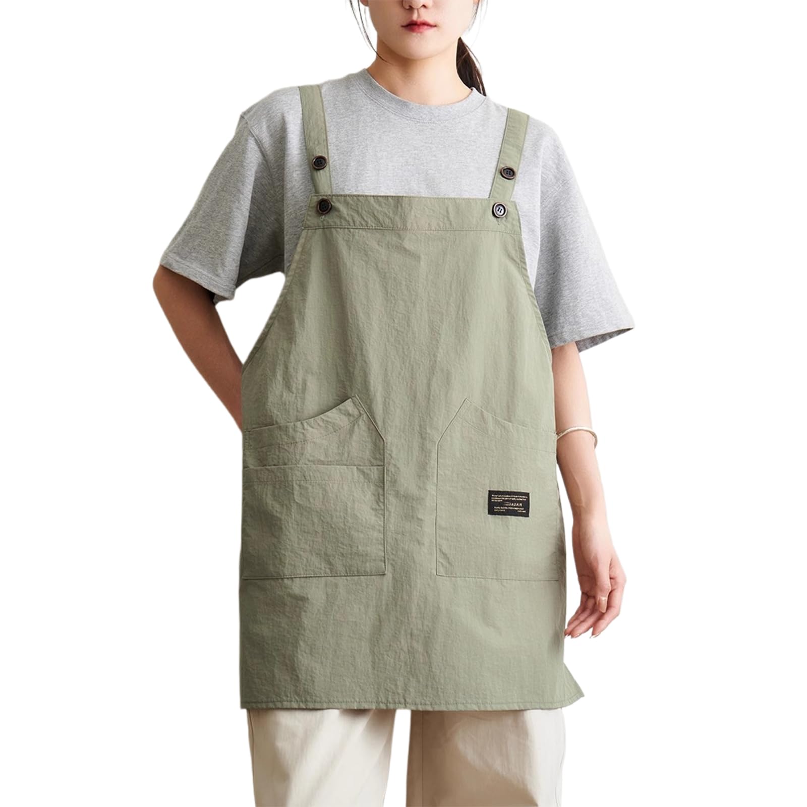 Grembiule per Uomo E Donna con 3 Tasche, Grembiule per Ristorante Caffetteria BBQ Bar Chef CucinaGreen,One Size