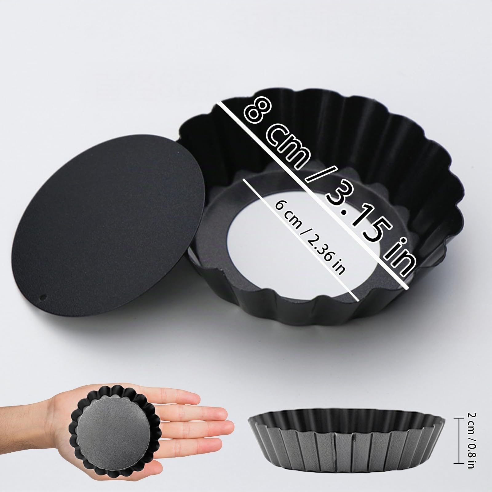 12 Pezzi Stampo Crostata Fondo Amovibile, Teglia per crostate 8cm/3 pollici, Stampi per Crostatine Acciaio al Carbonio, Antiaderenti Forme Per la Cottura di Dolci per Crostatine Pasticci