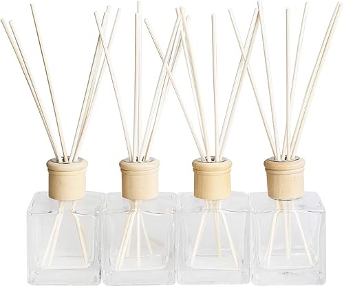 Botellas difusoras de vidrio de fragancia, frascos difusores con tapas y palo de ratán, juego de 4 piezas de accesorios de fragancia de 6.8 fl oz,