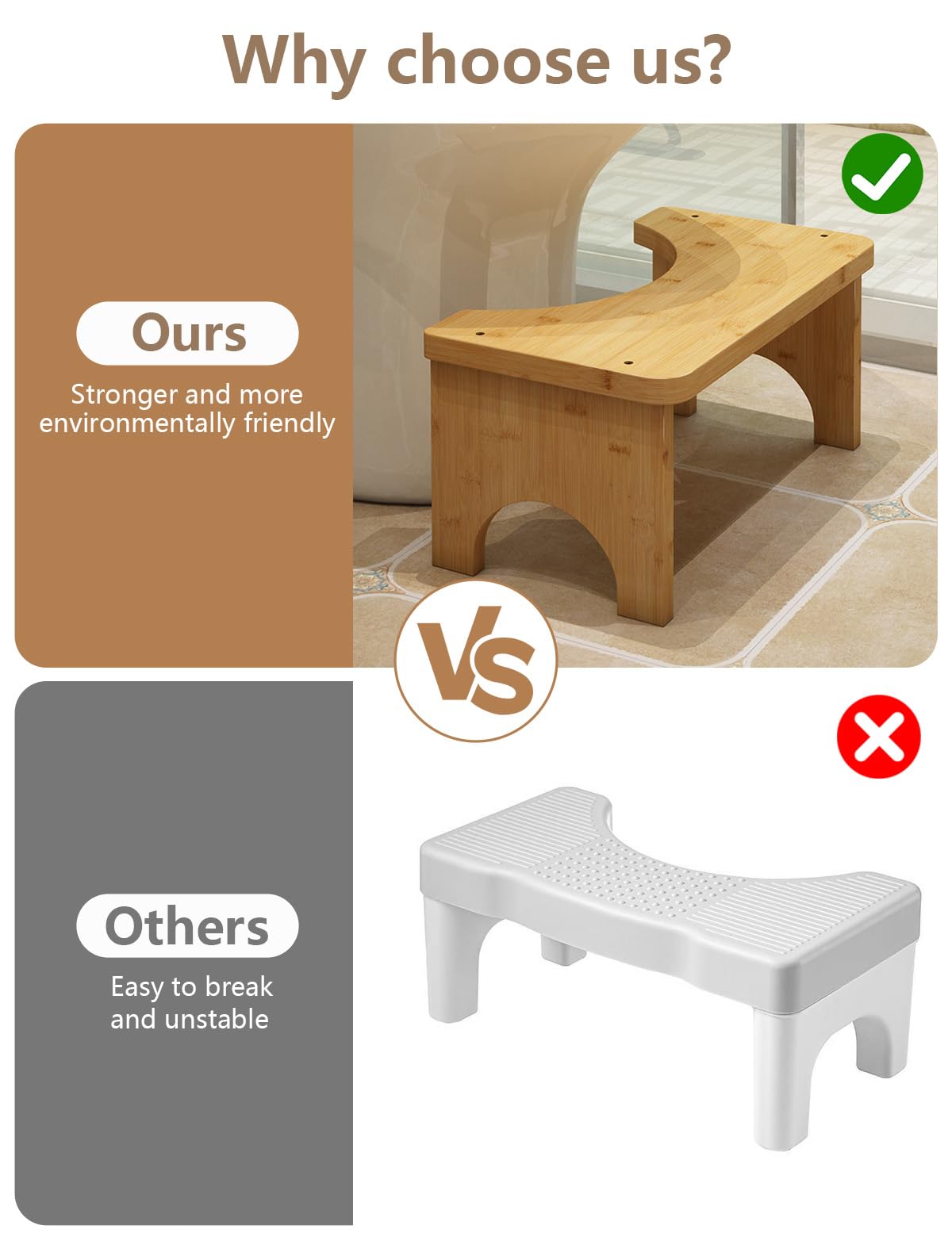 Sgabello WC in legno di bambù per adulti, sgabello per migliorare la defecazione, sgabello WC per sedersi comodamente in bagno (colore legno)