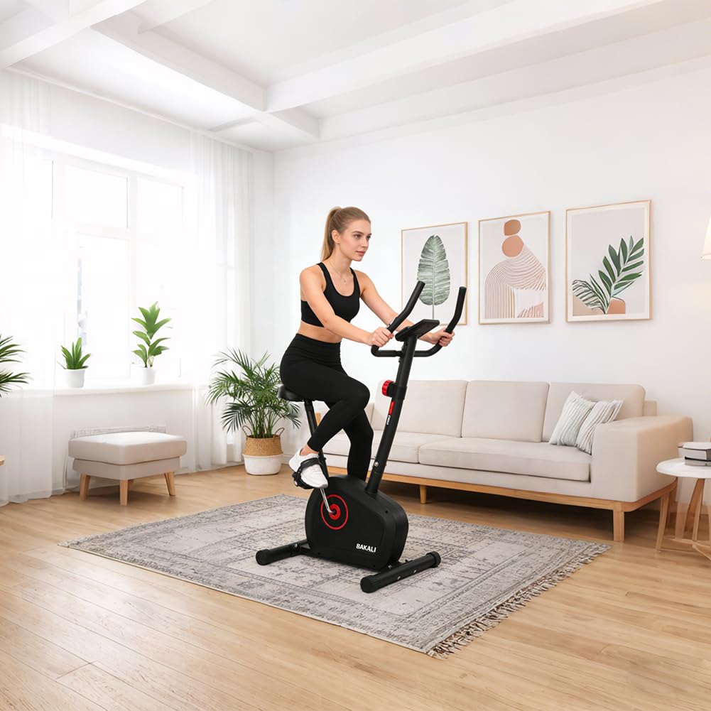BAKAJI Cyclette Magnetica da Casa per Allenamenti Fitness Home Gym, Bici con 8 Livelli di Potenza, Allenamento Cardio, Attrezzo da Palestra con Manubrio e Display LCD per Controllo Calorie, Battiti