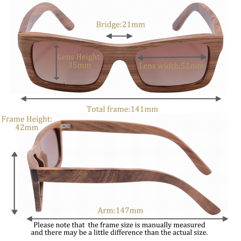 Occhiali da sole in legno fatti a mano Occhiali da sole polarizzati con montatura quadrata in legno per uomo Donna Occhiali da sole in legno, bambù arancione, marrone