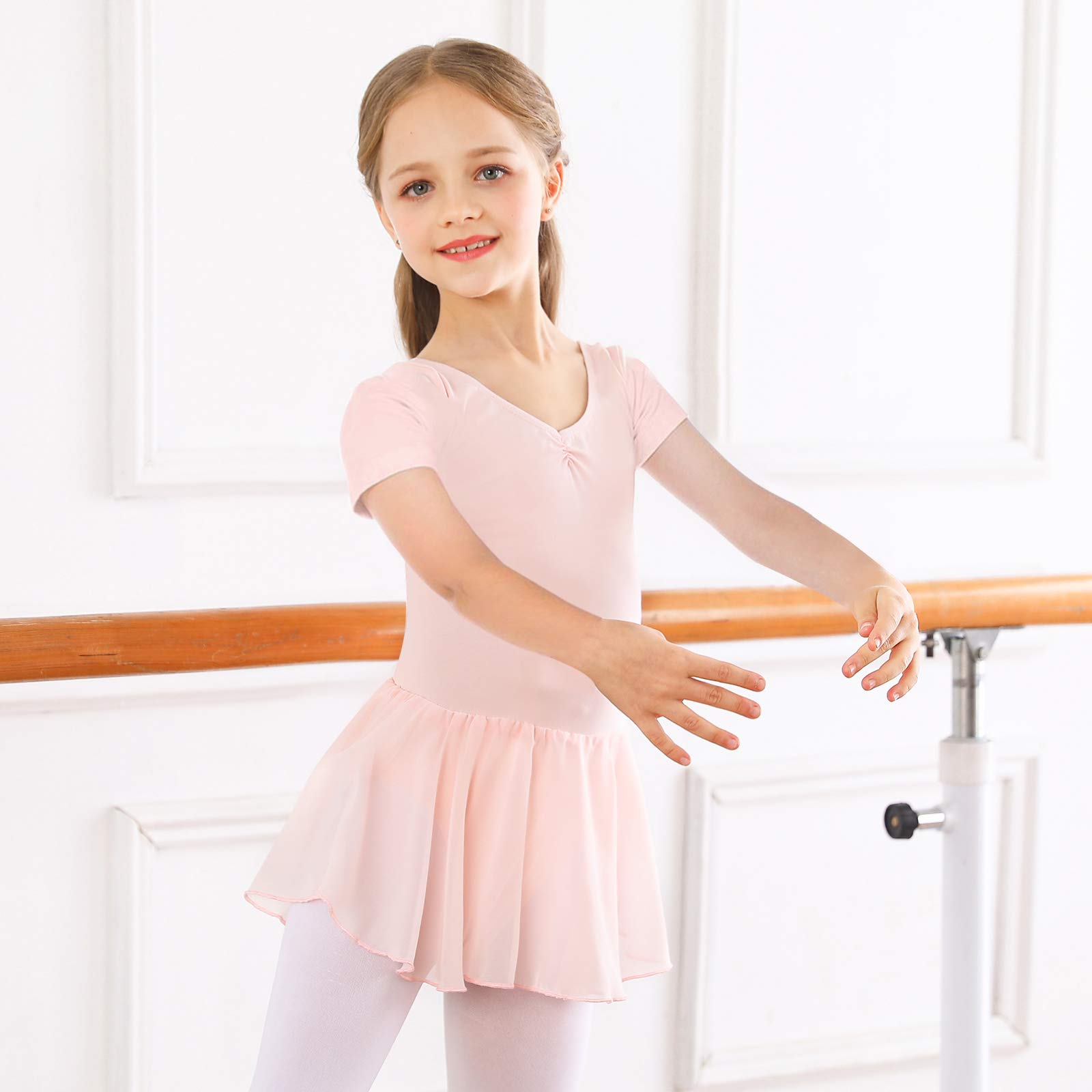 Bezioner Ragazza Balletto Leotard Vestito Danza Tutu Body Ginnastica Manica Corta con Chiffon Gonna