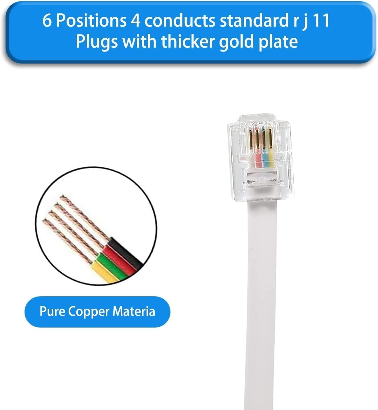 Langes Telefon-Verlängerungskabel, 10 m, weiß, Telefonkabel mit Standard-RJ11-Stecker, 1 Telefonleitungs-Splitter, 2,5 cm-Koppler und 25 Kabelclips für Telefongespräche, Kommunikation