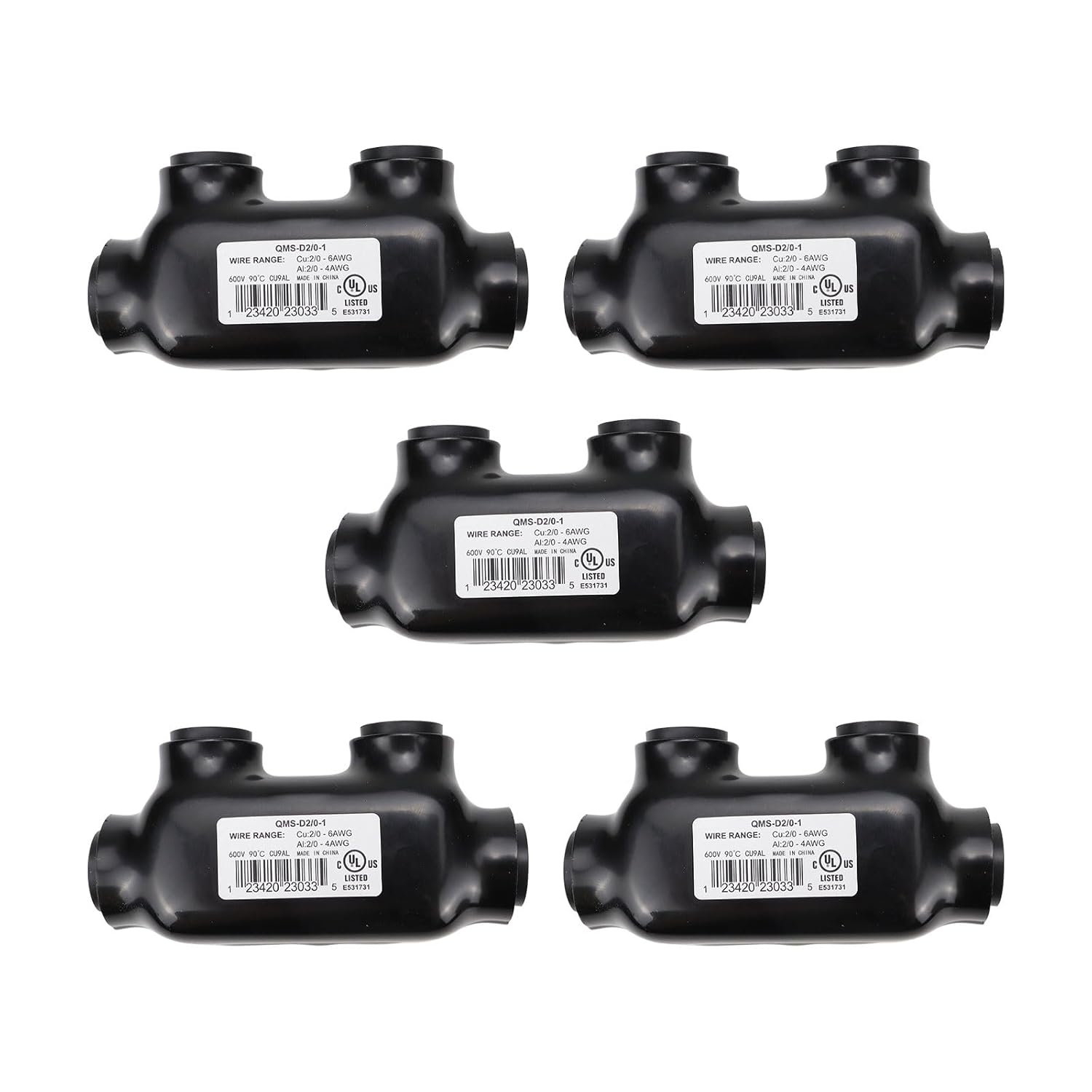5Pcs Insulated Inline Wire Splice Connector 2/0-6 Gauge Aluminum to Copper 7/32'' Slotted Allen Hex