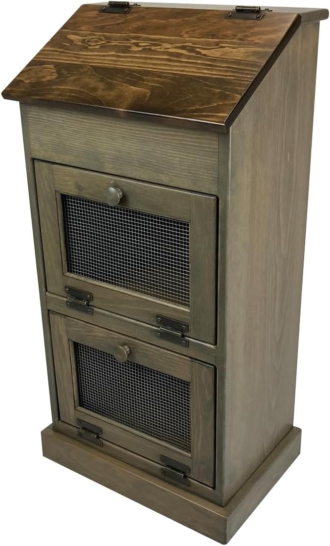 Peaceful Classics Wooden Bread Bin, Decorative Onion Storage Bin, Wooden Vegetable Bin w/Lid for Kitchen Pantry, Mocha