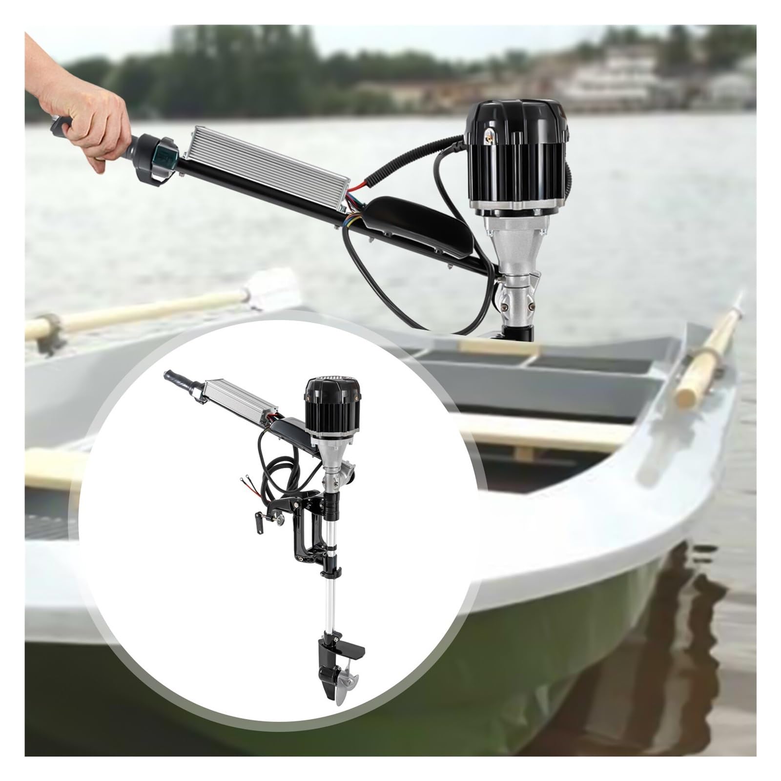 Motor De Pesca Con Curricán Eléctrico 48V, Fueraborda Aleación Aluminio Equivalente A 5HP Inclinación Manual Velocidad Variable For Barco, Bote Rendimiento Potente