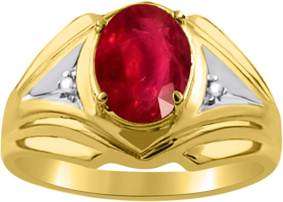 Rylos Mens Ruby & Diamond Ring Sterling Silver or Yellow Gold Plated Band