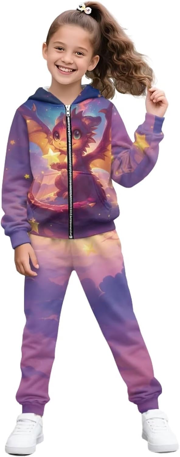 Girls Boys 2 Piece Tracksuit Athletic Sweatsuits Sets Full Zip Hooded Clothing Sets for Kid