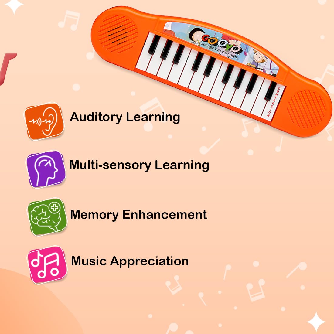 Gooyo GY-3725 Multi-Functional Portable Organ Mini Piano Keyboard Toy | Musical Toy for Kids | Electronic Keyboard Mini Piano | Orange | 2xAA Battery (Not Included) | Musical Piano for Gifts 3