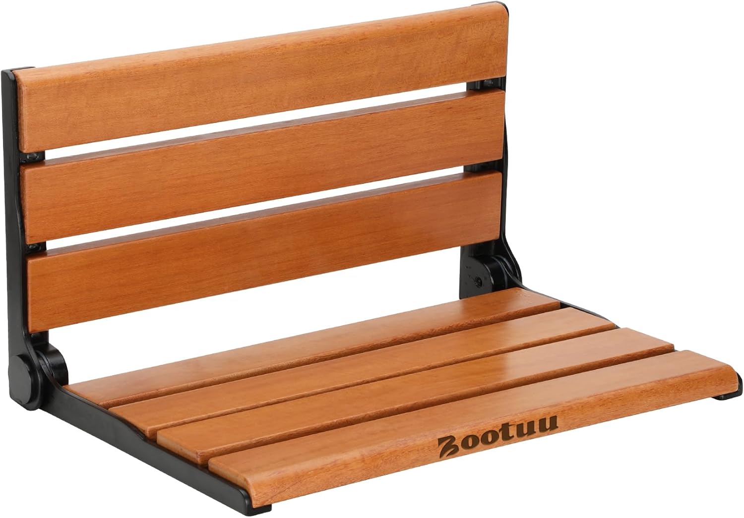 18" Teak Folding Shower Seat Wall Mounted,Fold Down Shower Bench for Small Shower Space, Home Care Teak Wood Stool for Inside Shower Black & Yellow