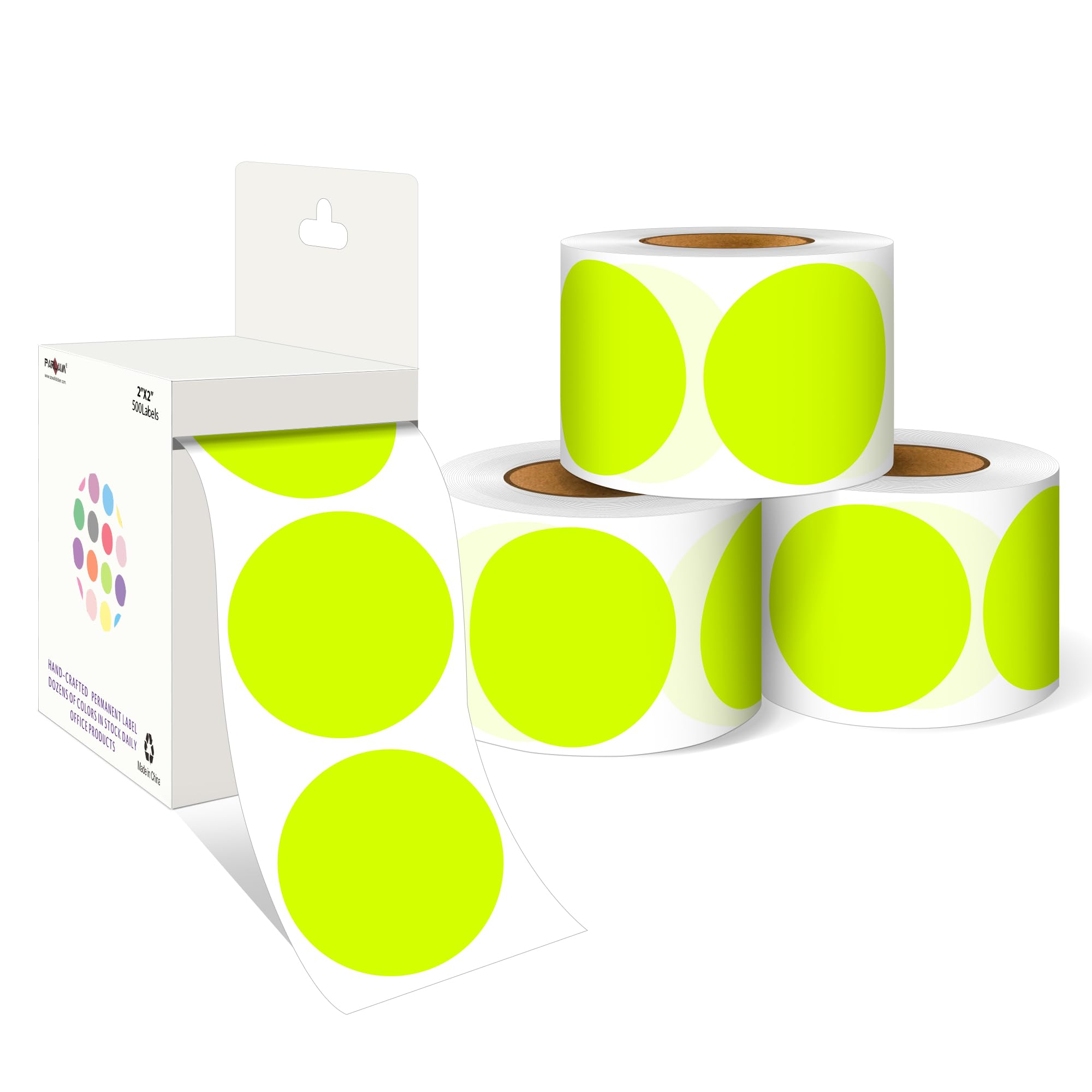 PARLAIM Lot de 4 rouleaux de 2 000 étiquettes autocollantes rondes de 5,1 cm (jaune fluo)