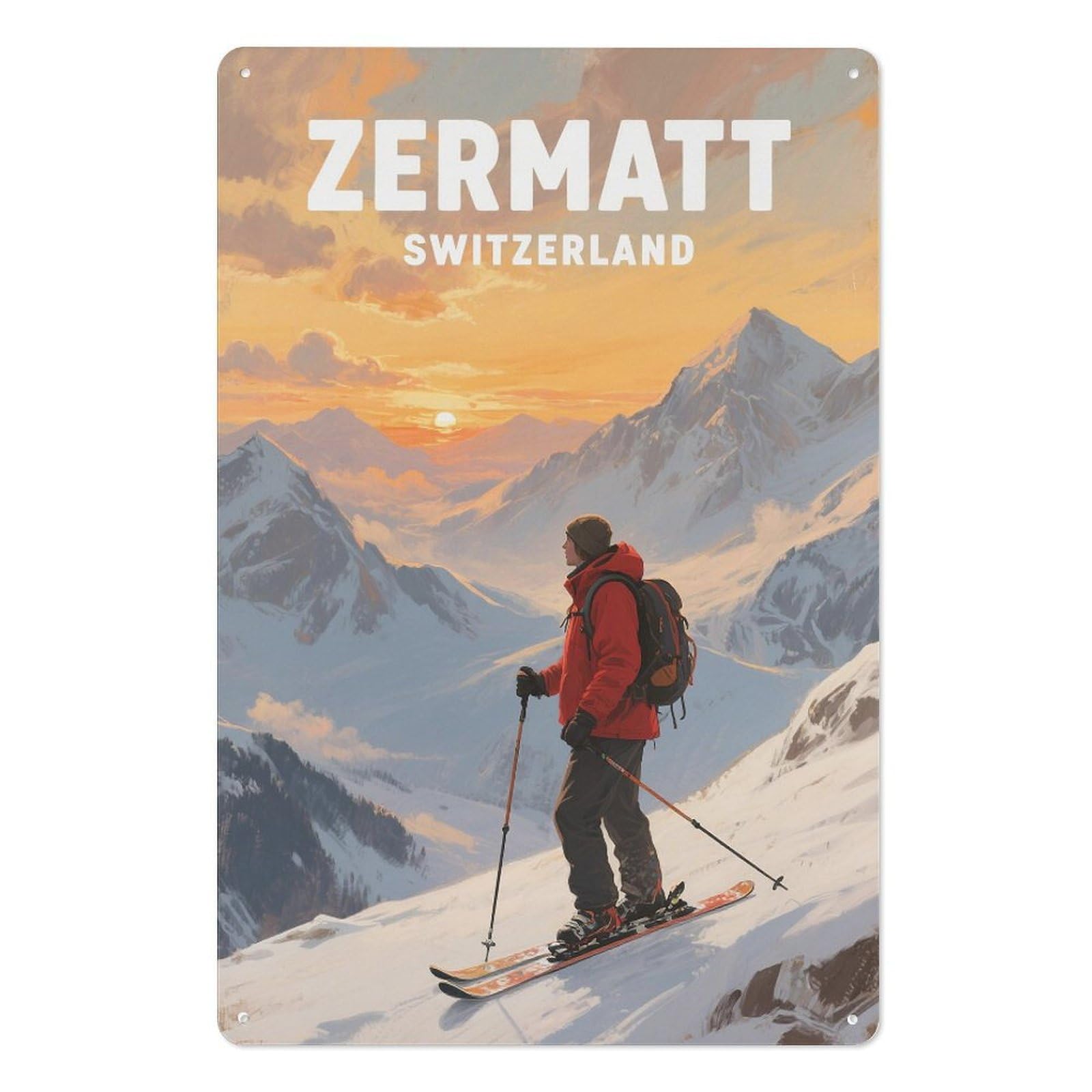 Zermatt Switzerland Retro Design Tin Paintings Vintage Tin Sign 08x12inch(20x30cm) Wall Art for Home Office Bedroom Living Room Cafes Wall Decor