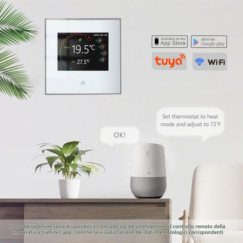 Wi-Fi Thermostat - Serie 2002 Termostato Programmabile | Touchscreen per Riscaldamento ad Acqua/Elettricità/Caldaia Compatibile con Alexa, Google Home e IFTTT