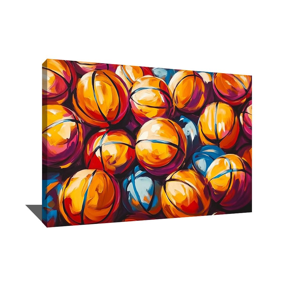 Quadro da basket – Poster decorativo da parete sportivo – Stampa su tela arancione – Quadro Street Art grande formato – Decorazione per camera da letto adolescente – Regalo per fan di basket (60 x 40