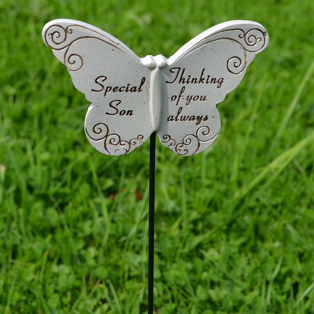 Angraves Thinking Of Special Son Butterfly Memorial Tribute Stick Graveside Plaque