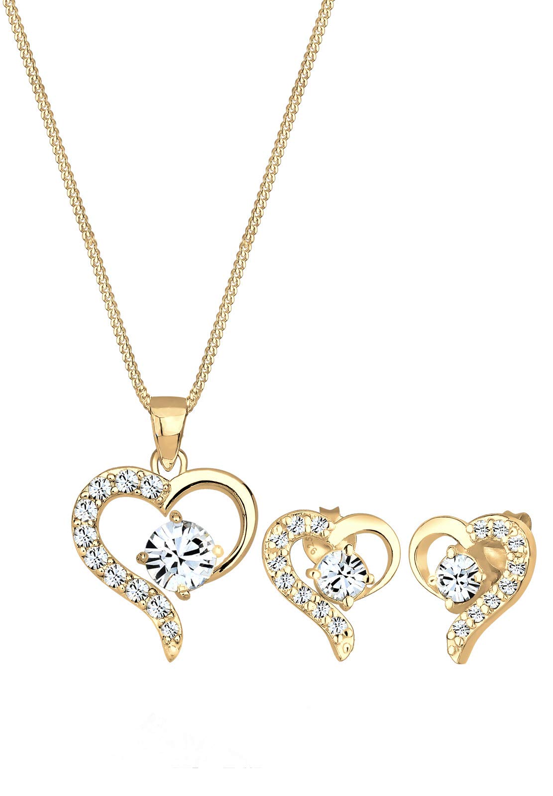 Elli Women 925 Silver Silver Round Crystal Jewellery Set - 45cm length