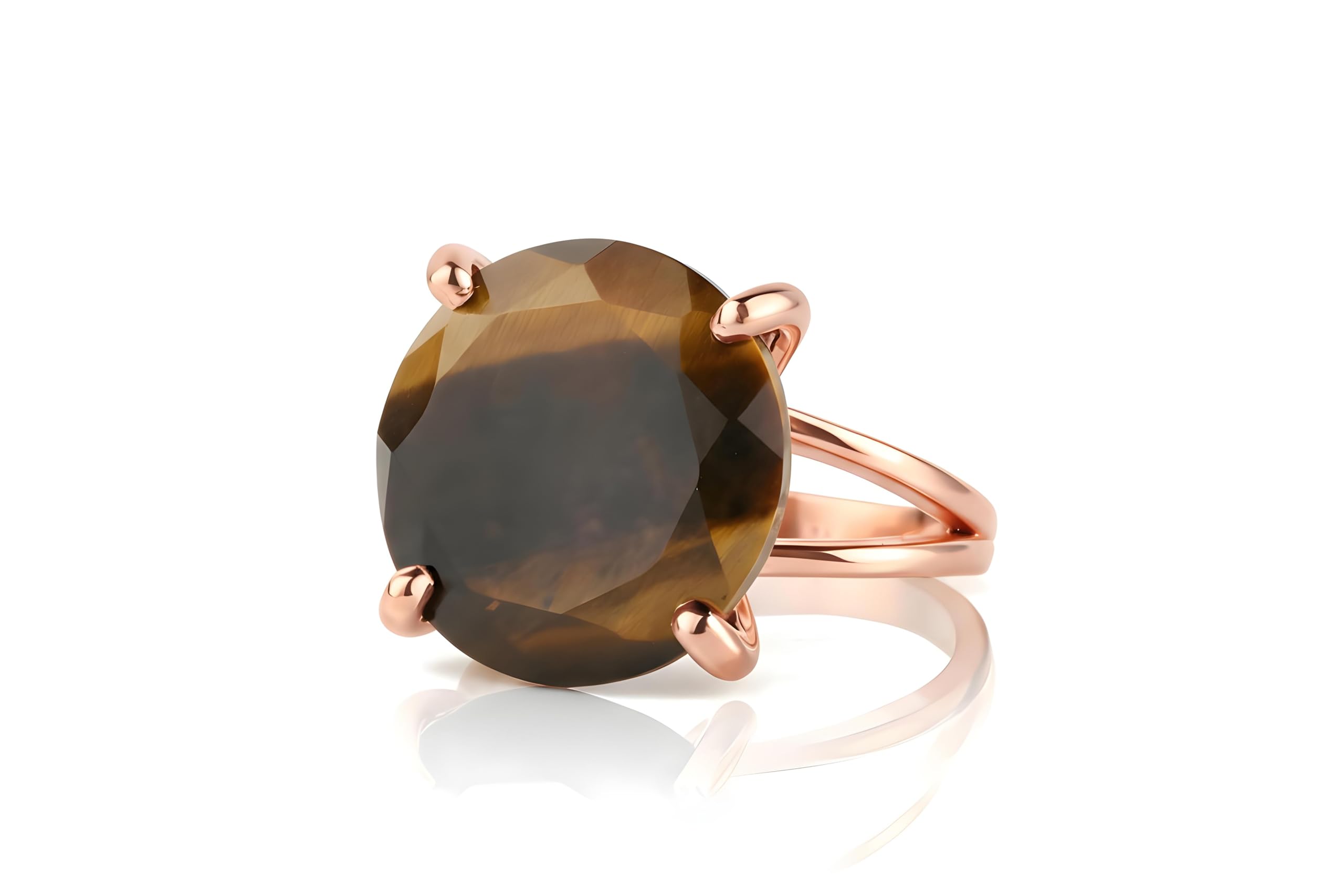 Anillo de Cristal de Ojo de Tigre de 16MM - Anillo de Oro Amarillo - Joyería Bohemia, de Moda, de Regalo - Anillos de Oro Artesanales para Mujer - Elección de Material y Tamaño