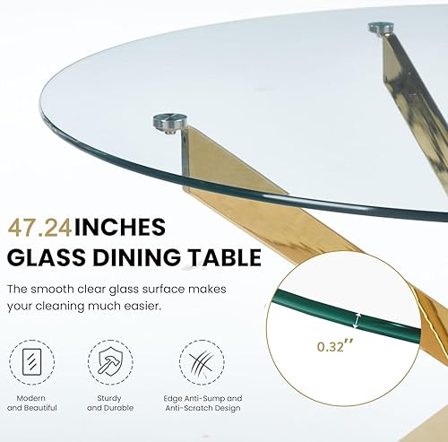 Miniatura 39 de Mesa de comedor redonda de vidrio de 36 pulgadas para 2-4 personas, patas de metal negro resistentes, mesa de cocina redonda de vidrio para