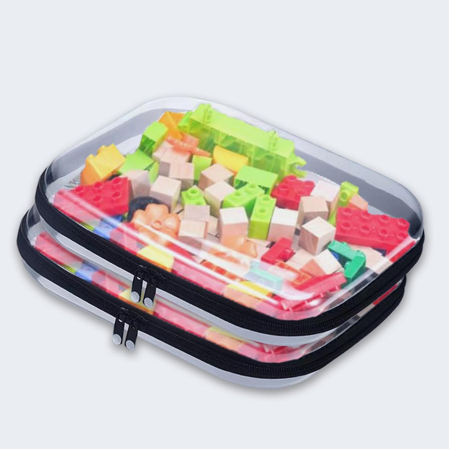 2PCS Clear Hard Shell Zipper Case, Zippered Pouch,Storage Toy Bags, for Travel Toiletry Bag & Cosmetic Organizer Case & Small Items & Toys& Building Blocks& Puzzles(Large)