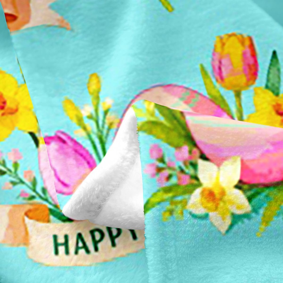 Castle Fairy Colorful Easter Eggs Bed Throws,Watercolor Cartoon Florals Throw Blanket for Kids Boys Gift,Happy Easter Teal Lightweight Blanket for Sofa,Baby Size (30 x 40 Inch)