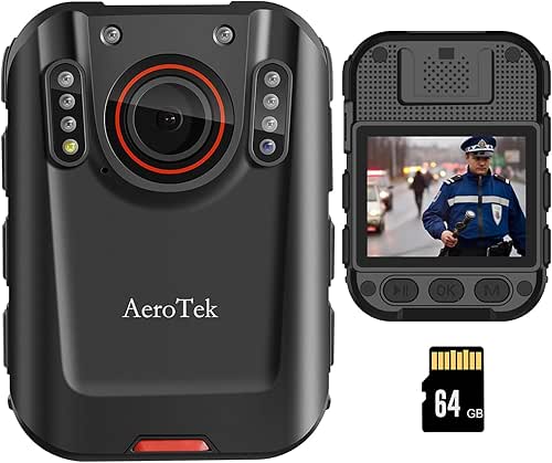 AeroTek 2K Body Camera, Police Body Cam with 64GB Video