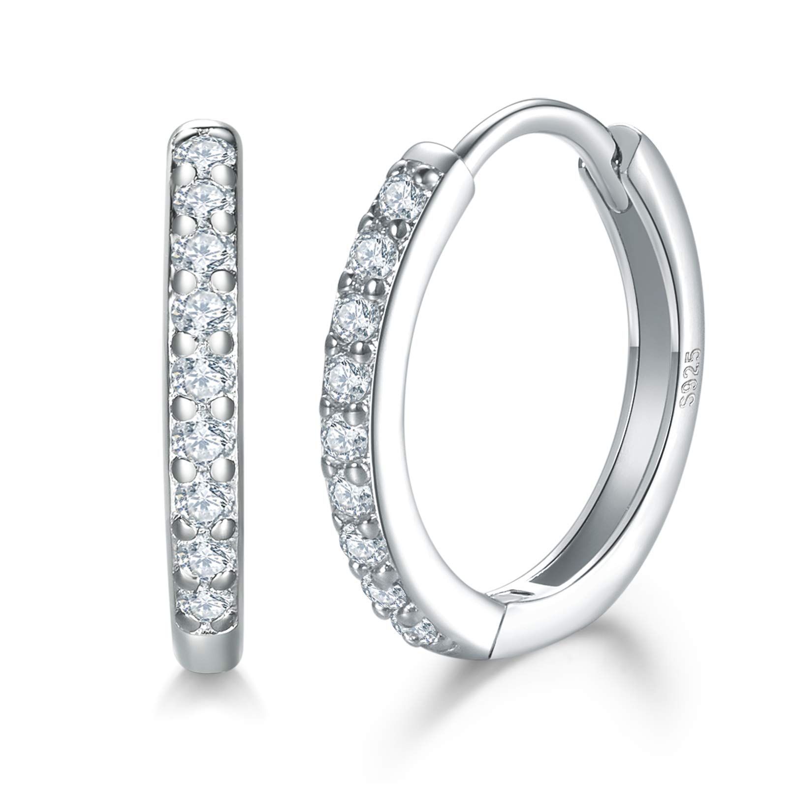 ilasif Pendientes De Aro De Plata Para Mujeres Hombres, 925 Plata de ley pendientes de aro pequeños con circonio cúbico, 3 pares pendientes de aro hipoalergénicos de plata regalo de cumpleaños