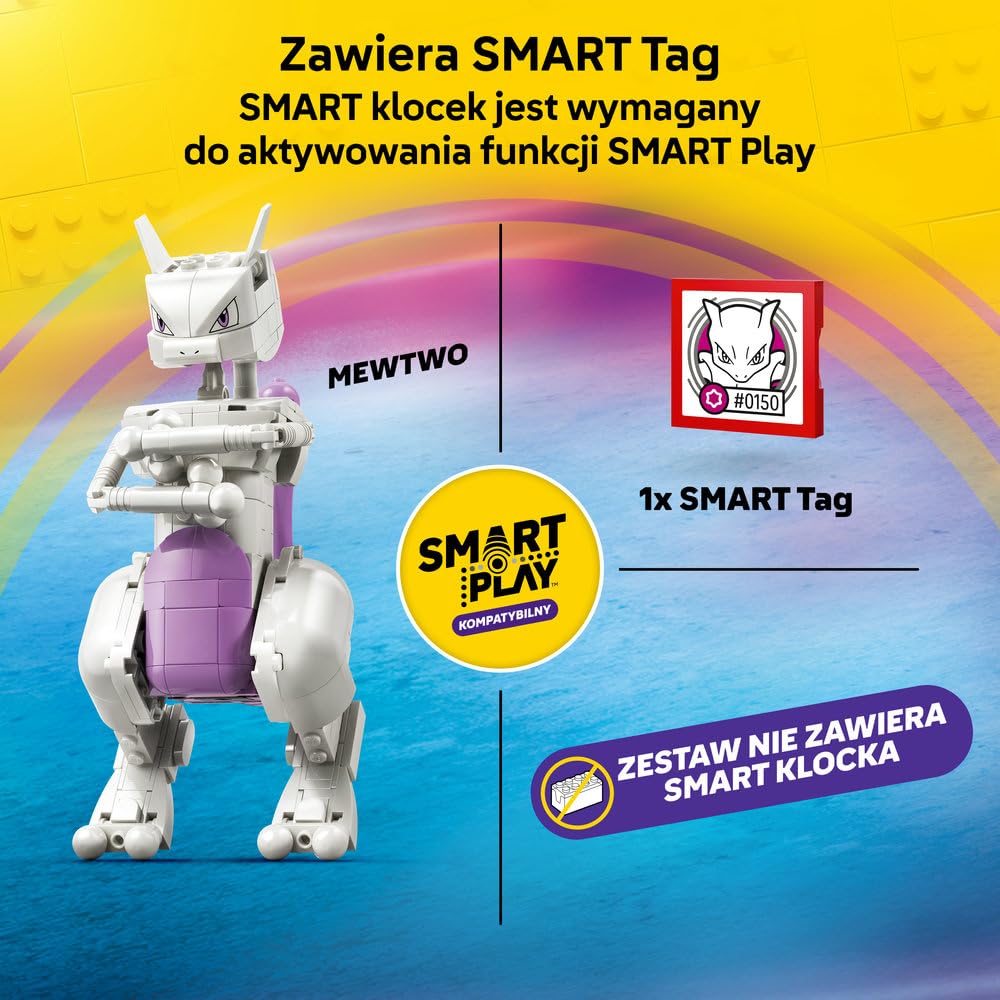 LEGO Pokémon SMART Play: Ucieczka z laboratorium Mewtwo 72163 | Interaktywna zabawka z figurką Pokémona z klocków, zestaw kompatybilny, prezent dla dzieci 10+, 1 SMART Tag, 605 elementów