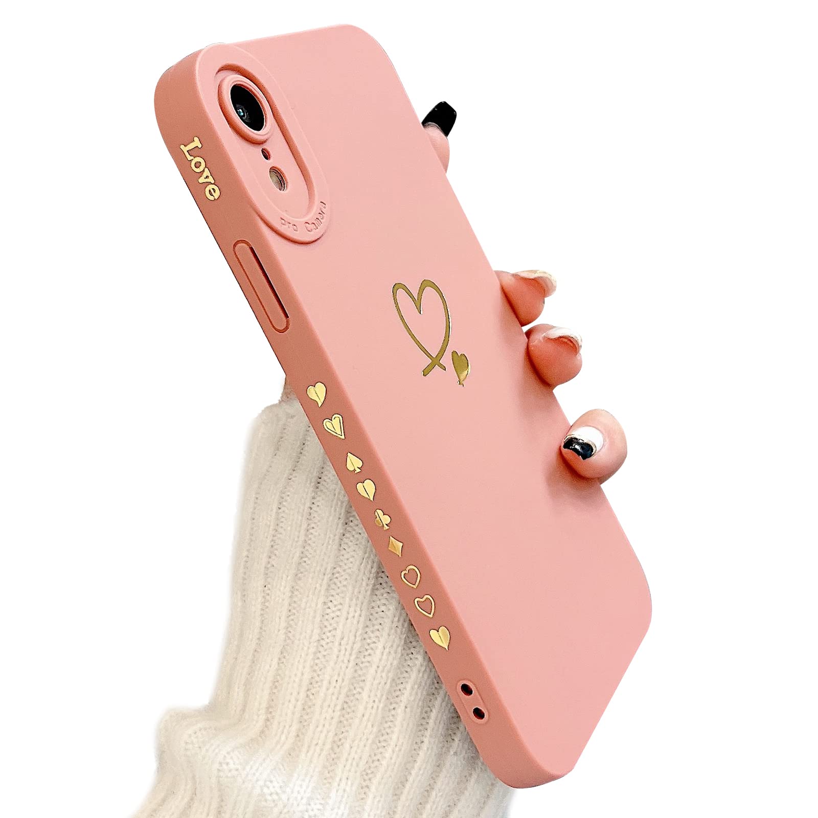 Amazon Com Mtbacon Compatible With Iphone Xr Case Soft Silicone Gold Heart Pattern Slim Full Camera Lens Protective Shockproof Case For Women Girls For Iphone Xr 6 1 Inch Pink Cell Phones