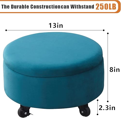 Miniatura 3 de Mxfurhawa Taburete otomano de terciopelo con ruedas redondas con ruedas de 360, reposapiés, silla de centro baja, reposapiés, cambiador de zapatos