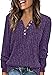 V Neck Button Up Knit Sweater Women Long Sleeve Casual Loose Tunic Pullover Spring Fall Fashion Cozy Sweaters (Dark Purple,Large)