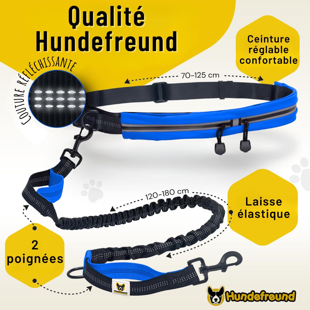 Hundefreund Laisse de Jogging avec Ceinture | Laisse pour Canicross de 120 à 180 cm pour Chiens de Taille Moyenne à Grande | Faites du Vélo, de la Course à Pied et de la Randonnée aux Mains Libres