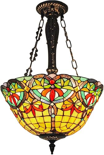 Miniatura 9 de TFCFL Lámpara de techo barroca Tiffany de 20 pulgadas, lámpara de techo con gemas de vitral, lámpara de techo de 3 luces estilo vintage para