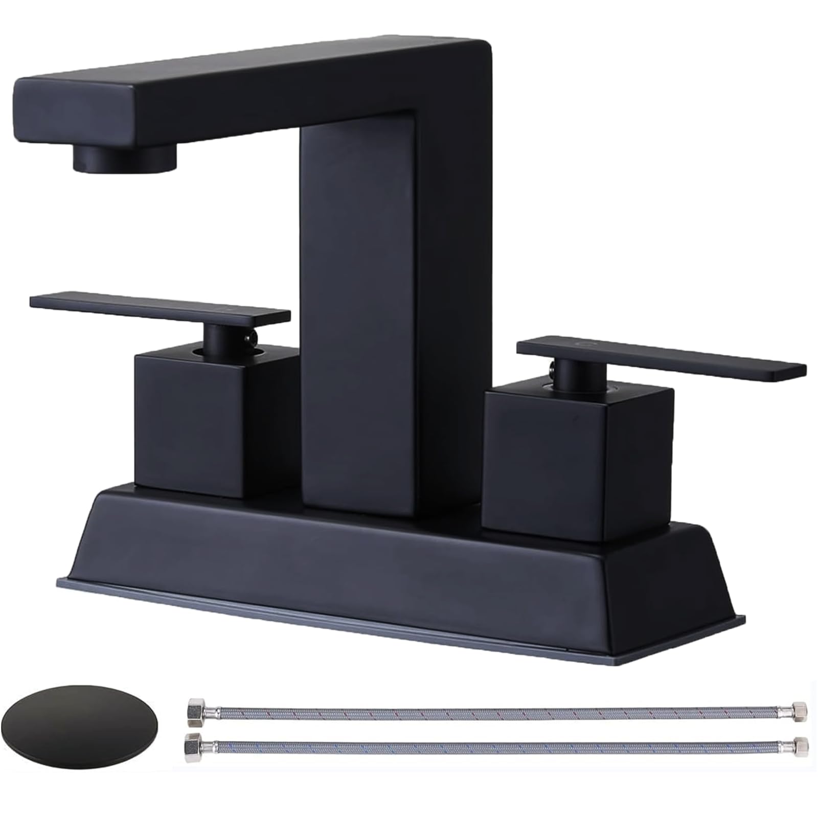 Comllen Centerset Matte Black Bathroom Faucet 4 Inch 2 Handle Bathroom Sink Faucet Lavatory Basin RVs Bath Vanity