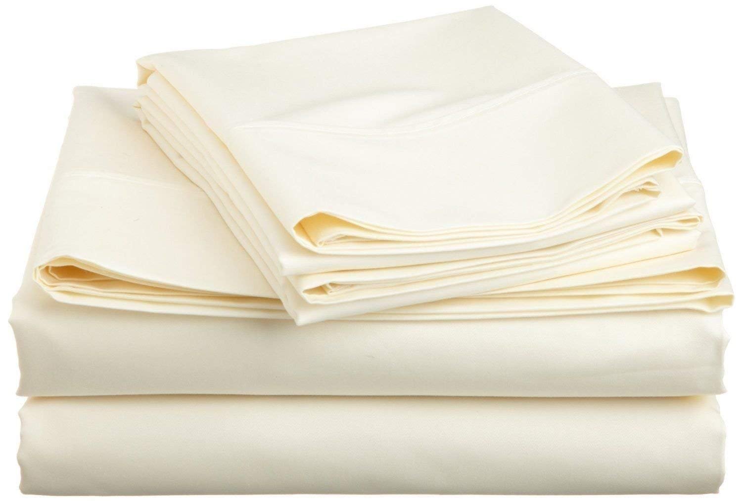 California Queen Size Sheet Set - 4 Piece - Bed Sheets- Easy- Fits (15-18" Inch) Deep Pocket 900-Thread Count 100% Egyptian Cotton (California Queen - 60" X 84"- Ivory Solid)
