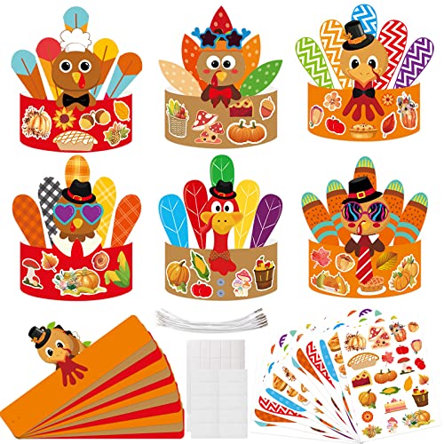 ceiba tree DIY Fall Thanksgiving Turkey Crowns Crafts Activities for Kids Headbands Hats Craft Kits 12 PCS Party Decoration Supplies School Holiday