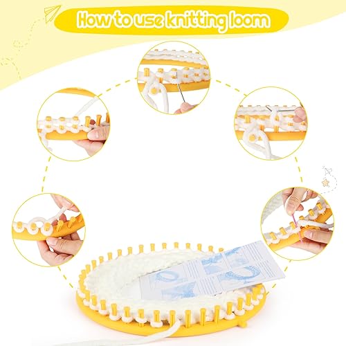 Miniatura 3 de Katech Juego de telares de tejer redondos de 5.5 in de diámetro, telares de plástico azul, bufanda, sombreros, herramientas para hacer manualidades,