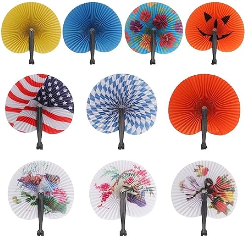 Nagris Mini ventilador de papel plegable de mano con forma redonda, abanicos de papel de acordeón plegables para decoración de fiestas, decoración