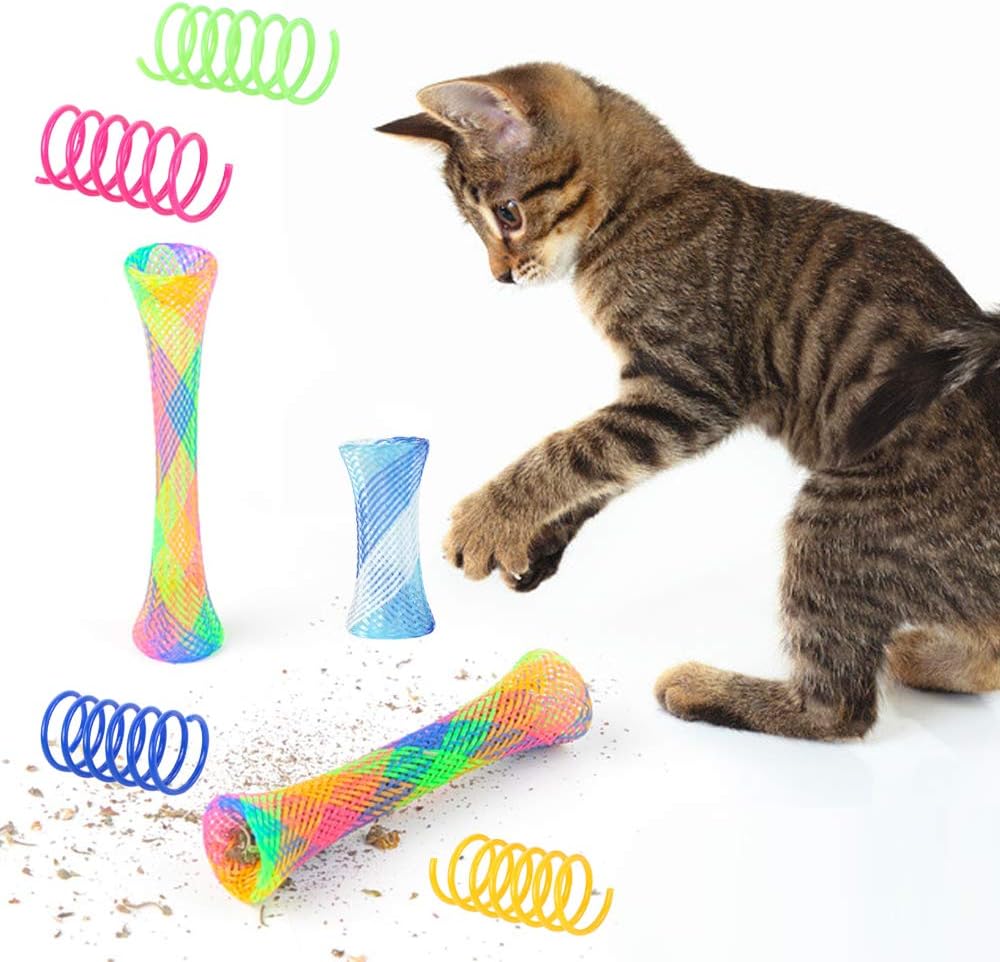 30 Pcs Cat Spring Toys Set, maxin Plastic Colorful Cat Springs Tube and Cat Spiral Spring Pet Toys for Swatting, Biting, Hunting Kitten Interactive Toys