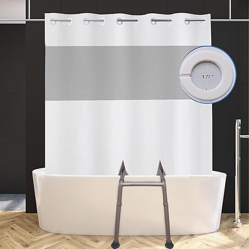 Cortina de ducha dividida para bancos de transferencia de baño, cortina de ducha transparente de tela de poliéster con ventana, cortina de baño sin