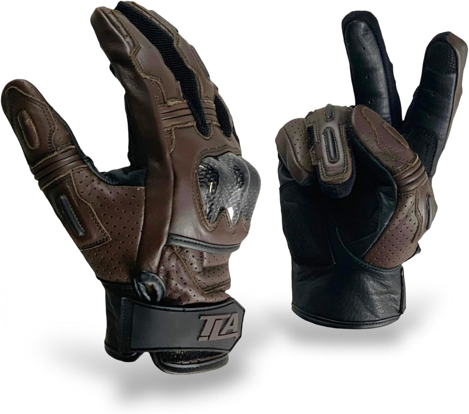 TLA NOX Gants moto en cuir avec protections homologué CE,poignet court,2XS-5XL hommes et femmes.Gant moto,scooter,cafè racer,tactiles,mi-saison,respirants,haute protection contre les chocs.Marrone_4XL