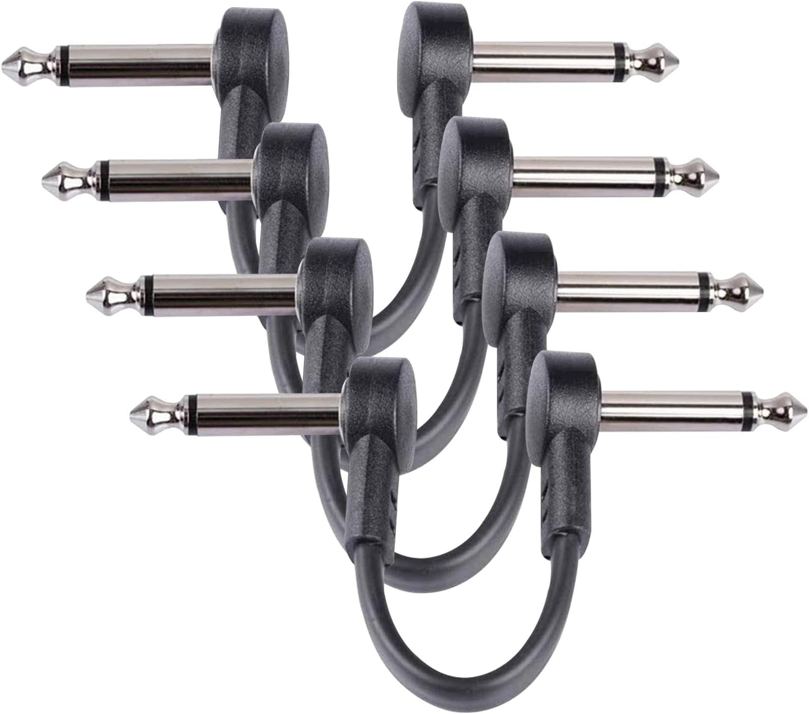 Guitar Patch Cables, Guitar Effect Pedal Noiseless Cable, Black (4 Pack, Black, 6 INCH)