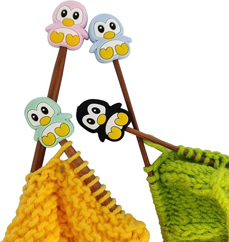 Miniatura 4 de Toeloioh 4 tapones de aguja de tejer, protectores de punta de aguja de mono, pingüino, búho, pez, pez, búho, tapas de extremo para tejer, accesorios