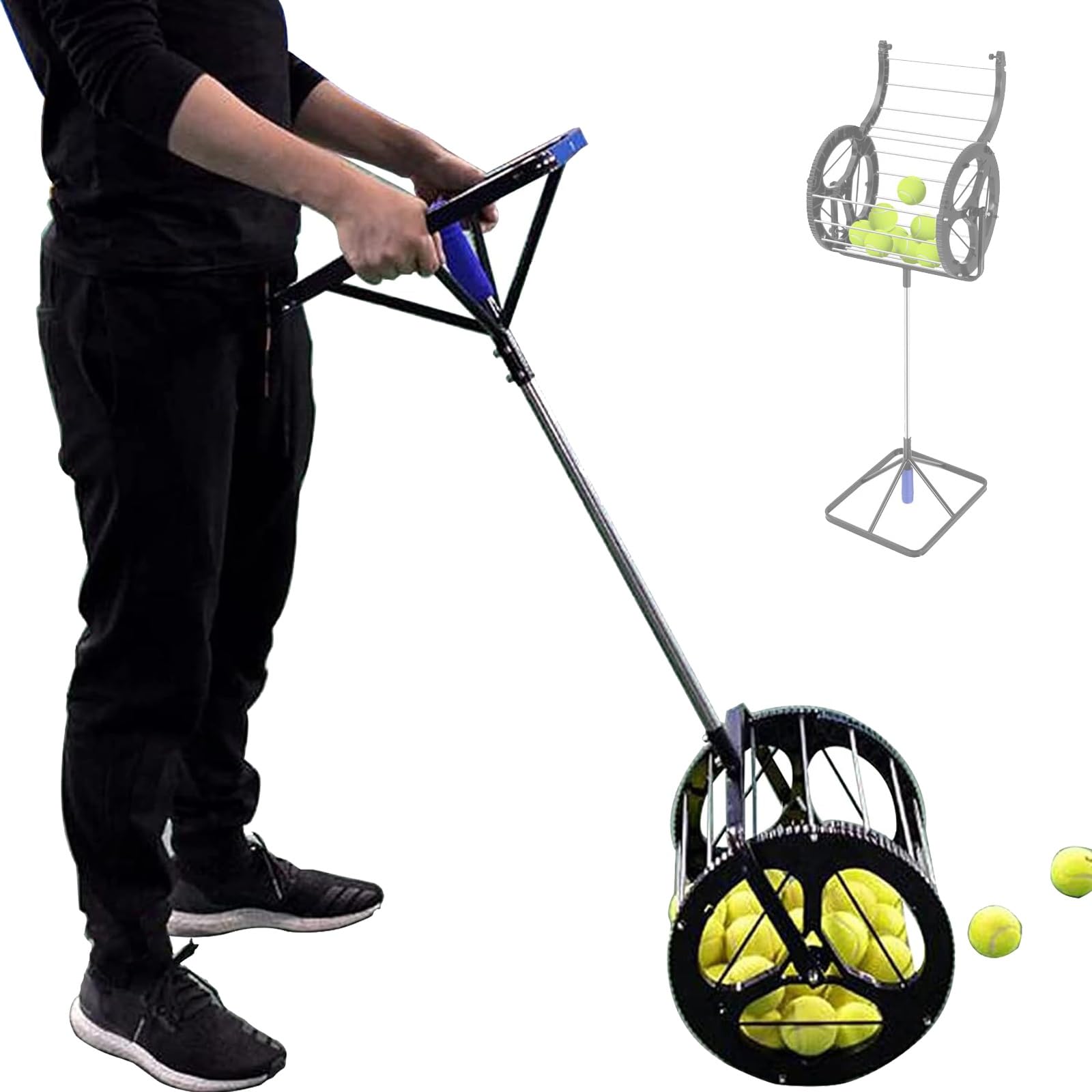 Raccoglitore automatico per palline da tennis 2 in 1, con 5 marce regolabili in altezza, in acciaio inox, capacità 80 palline, per allenatori e giocatori