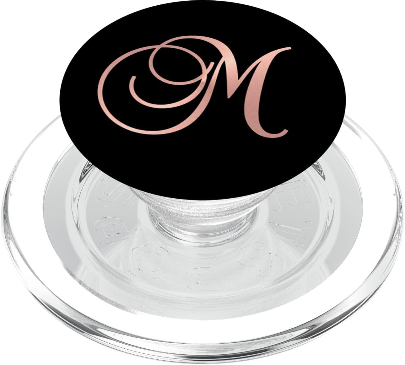 Letter M Golden Pink Rose Design. Initial M On Black PopSockets PopGrip: Swappable Grip for Phones & Tablets PopSockets PopWallet for MagSafe