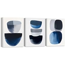 iHAPPYWALL 3 Pieces Abstract Wall Art Blue White Grey Picture Geometric Canvas Painting Fantasy Artwork Home Office Bathroom Decor Gallery Wrapped