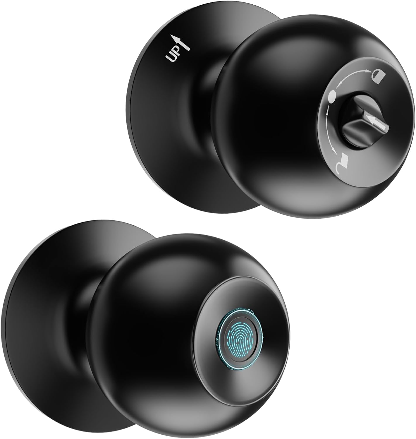 Doorknob with Fingerprint Lock, Bedroom Smart Door Knob, Keyless Entry Thumb Print Lock, Aluminum Metal Black Door Knob with App Control & Key for Front Door, Home, Apartment