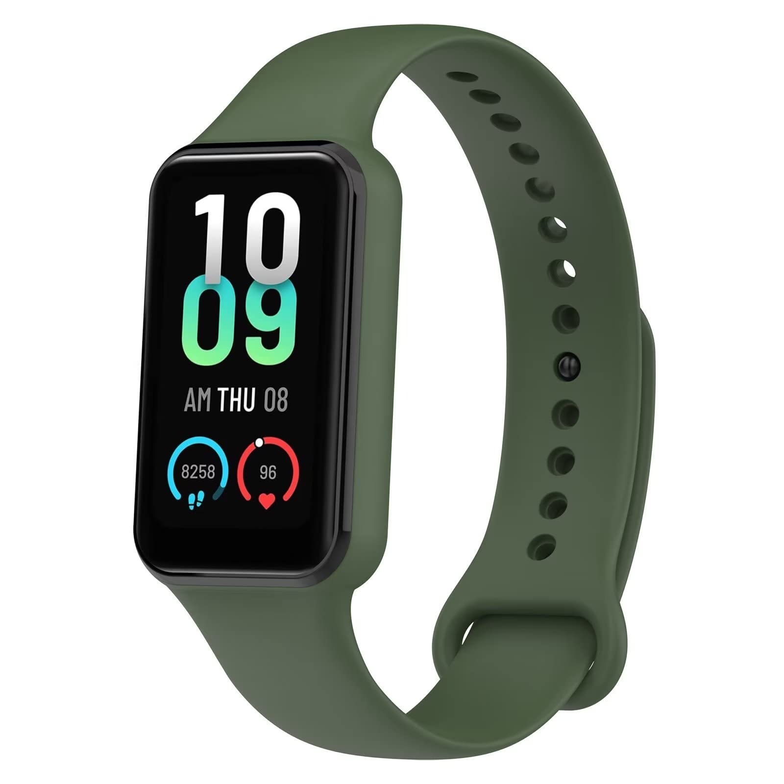FTRONGRT Soft Silicone Watch Strap for Amazfit Band 7, Replacement Wristband Bands Bracelet - Dark Green